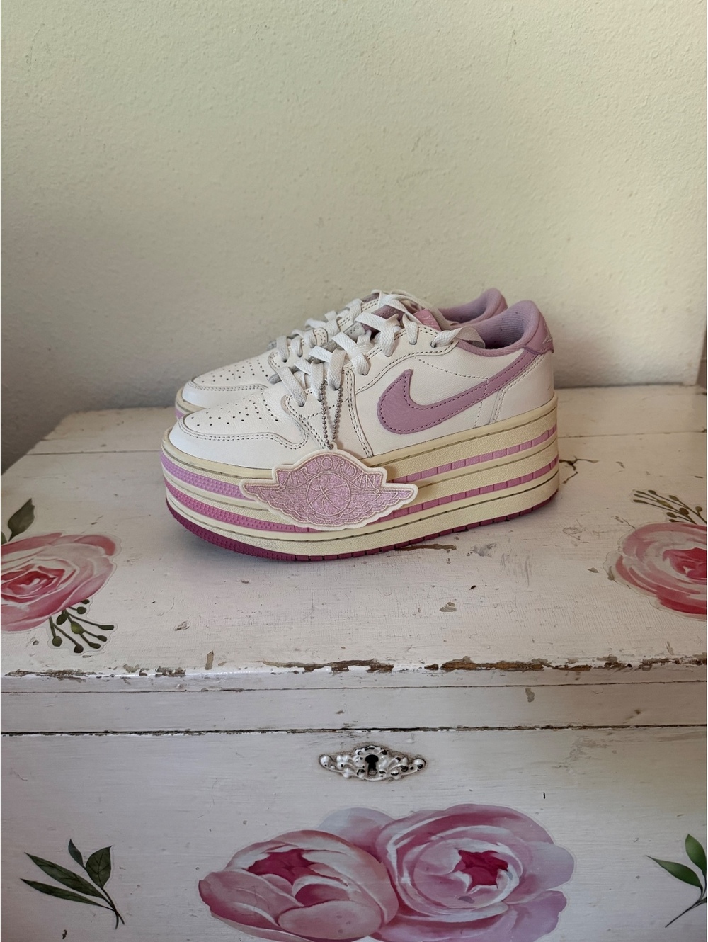 Nike Air Jordan 1 Triple Stack sneakers in pale ivory and pink Size 7